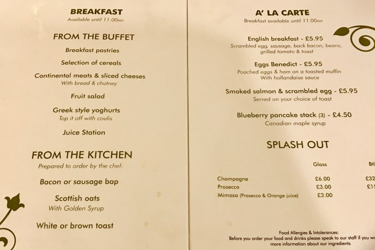 Escape Lounge Menu Stansted airport 